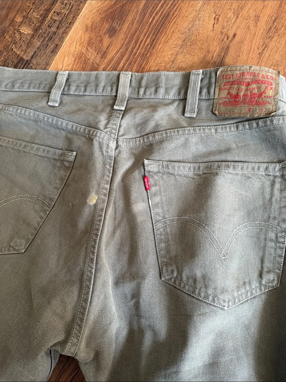 Levi's 501 Men's Straight Jeans in Olive - stain on rear